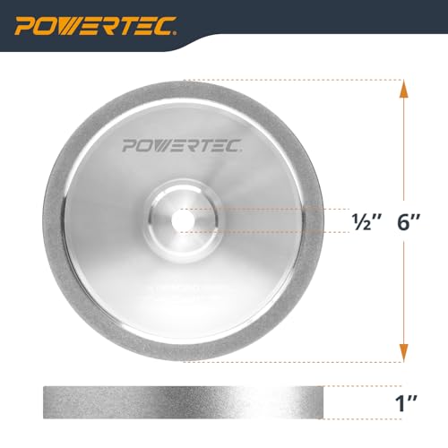 POWERTEC CBN Grinding Wheel 6 Inch 180 Grit, 1" Wide, 1/2" Arbor – Bench Grinder Sharpening Wheel for HSS Tools, Lathe Chisels, and Woodturning Tools (15704) - style: CBN, 6" x 1", 180 Grit, 1/2" Arbor