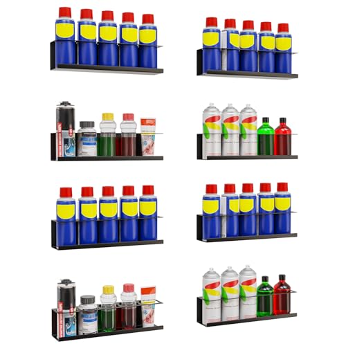 Riciakik 8 Pack Spray Bottle Holder Wall-Mounted, Aerosol Spray Can Holder Storage Rack, Heavy-Duty Paint Bottle Organizer with 40 Holes, Steel Black Spray Rack for Garage, Shop, Home or Tool Trailer - color: Black, size: 8 Pack