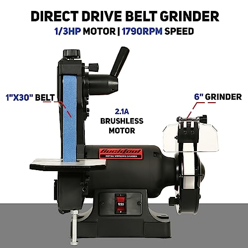 BUCKTOOL Low Speed Belt Grinder Combo for Metal,1x30" Belt,6" Grinder,2.1A - size: 1" x 30" 2.1A