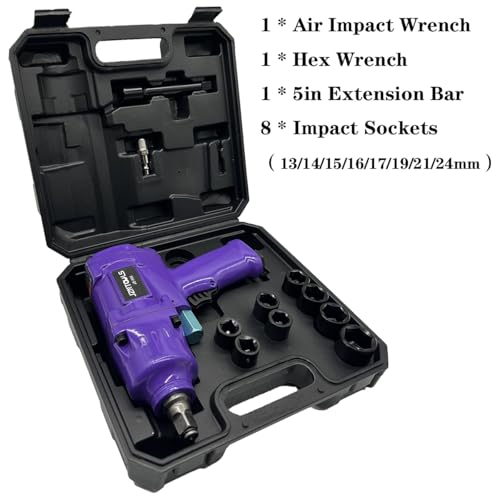 1/2-Inch Aluminum Air Impact Wrench - High Torque 1450 ft-lbs - Heavy Duty Twin Hammer，8-Piece CR-V Steel Impact Socket Set ，Heavy Duty Pneumatic Impact Wrenches for Automotive Repair - style: 1/2-Inch/1450 ft-lbs(Plastic Steel Enclosure)