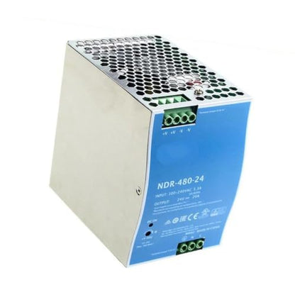 NDR-480-24 24V 20A 480W DIN Rail Industrial Power Supply with Active PFC, 90-264VAC Input, Short Circuit/Overload Protection for Automation Systems