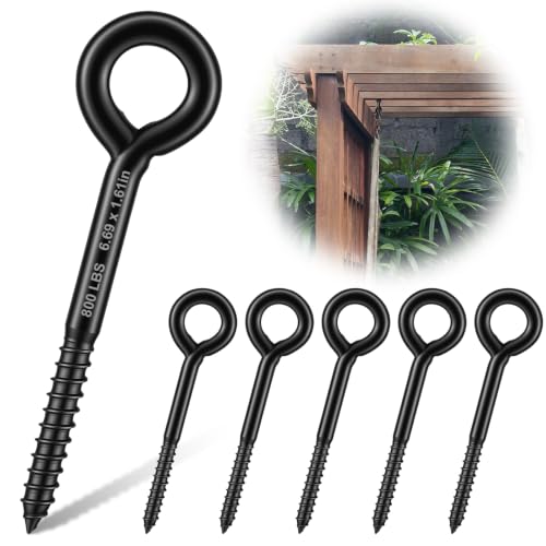 6 Pack 7" Eye Hooks Screw, 800 lb Carbon Steel Eye Bolts for Wood