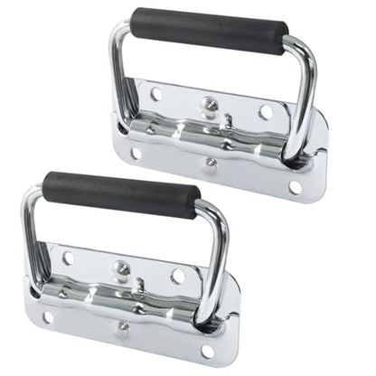 Spring Loaded Handle, 100mm / 4 Inch Heavy Duty Folding Handle with Durable Rubber Grip for Toolboxes, Cabinets, Easy to Install, 2Pcs - size: 100mm