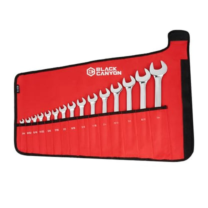 BLACK CANYON Wrench Roll Up Pouch, Waterproof, Wear-Resistant, Wrench Roll with Handle, Wrench Organizer for Manufacturing, Construction - size: 15 Pockets SAE