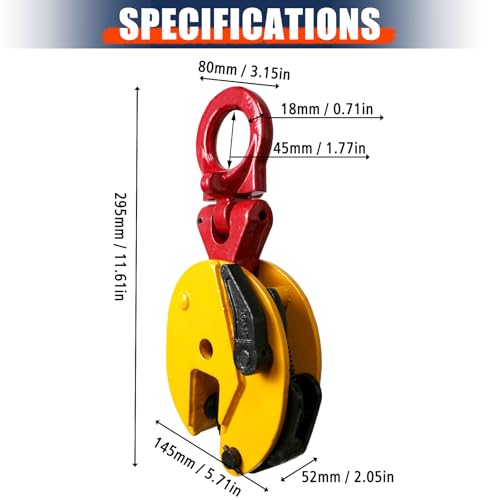 Vertical Plate Lifting Clamp,2200lbs Capacity Heavy Duty Steel Plate Clamp 1T with 0.8 Inch Jaw Opening, Industrial Lifting Clamp for Sheet Metal and Steel Plate Handling - color: 2200lbs-vertical - Rotating Ring