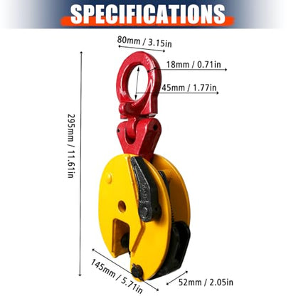 Vertical Plate Lifting Clamp,2200lbs Capacity Heavy Duty Steel Plate Clamp 1T with 0.8 Inch Jaw Opening, Industrial Lifting Clamp for Sheet Metal and Steel Plate Handling - color: 2200lbs-vertical - Rotating Ring