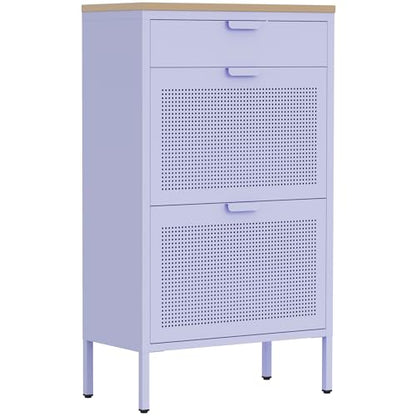 3-Tier Shoe Cabinet with Wood Top and Metal Frame, with Legs, Multi-Functional Metal and Wood Cabinet, Multi-Level Space, Easy Assembly for Home, Entryway, Hallway Purple - color: Lilac, style: Cabinet-40"H-YD
