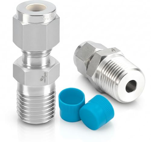6mm OD x 1/4" NPT Male Compression Fitting, 316SS Straight Union