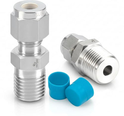 6mm OD x 1/4" NPT Male Compression Fitting, 316SS Straight Union