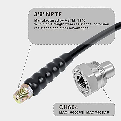 AMZCNC 10' 10000psi High Pressure Hydraulic Hose CH-604 Coupler 3/8" Thread Hydraulic Hose Assembly,1/4" ID x 10 ft(BLACK, 10' 10000 PSI 3/8") - color: Black, size: 10' 10000 PSI 3/8"