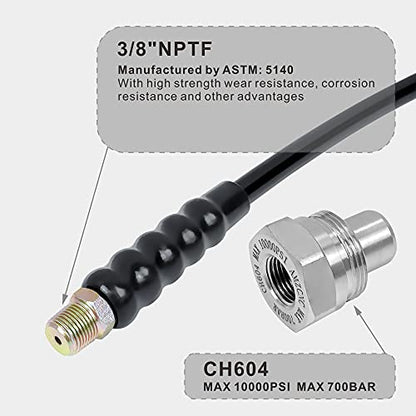 AMZCNC 10' 10000psi High Pressure Hydraulic Hose CH-604 Coupler 3/8" Thread Hydraulic Hose Assembly,1/4" ID x 10 ft(BLACK, 10' 10000 PSI 3/8") - color: Black, size: 10' 10000 PSI 3/8"