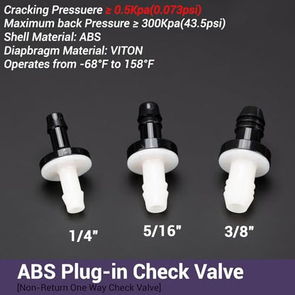 3/8" (10mm) One Way Inline Check Valve Plug-in Barb Non Return Valve ABS Plastic Water Air Systems Stop Check Valve for Liquids 6PCS - size: 3/8inch