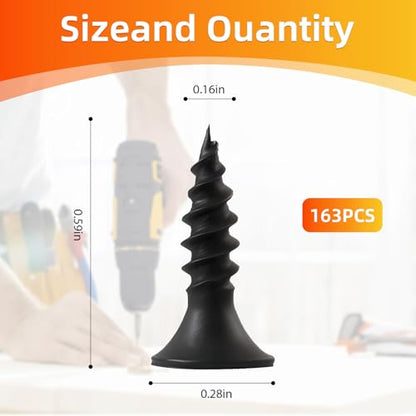 Black Wood Screws 163PCS #6x3/4 Flat Head Self-Tapping - color: Black 163 pcs