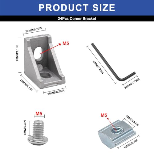 24pcs 2020 Aluminum Extrusion Corner Bracket Silver with Screws - color: Silver, size: 20-Corner Normal