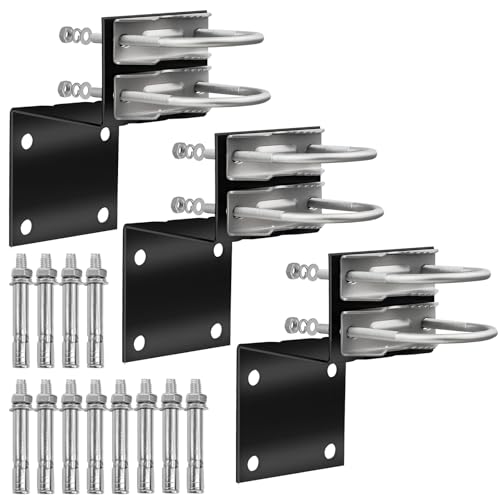 MOOKEERF Antenna Pole Mount Bracket Kits - 3 Set Black-Coated Antenna Pole Mast Mount Bracket with Double U-Bracket Assembly + 12 Screws for Outside Home Antenna Pole Holder - size: 3 Set Black
