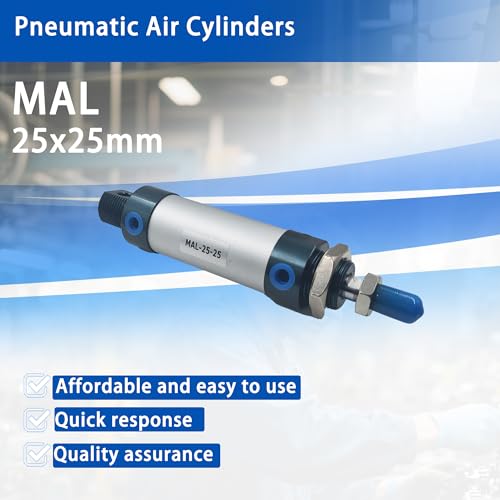 CG WEITENG Pneumatic Mini Pneumatic Cylinder MAL Single Rod Aluminum Double Acting Pneumatic Cylinder 25mm Bore 25mm Stroke(MAL25x25) - color: MAL-25 mm, size: 25 mm