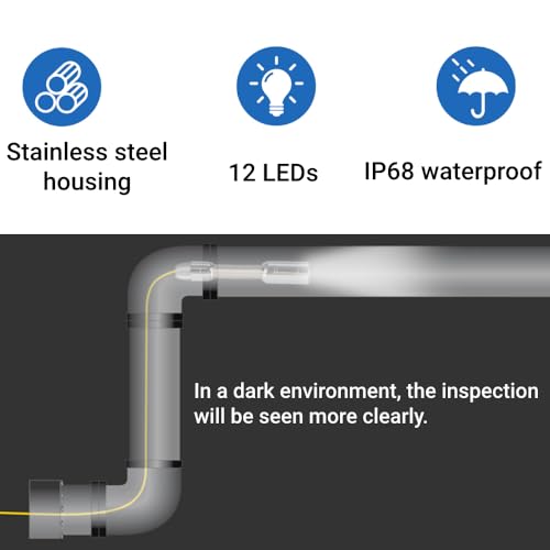 LiebeWH Pipeline Inspection Camera IP68 Waterproof Sewer Drain Scope with 12 LED Lights for Pipe Wall Defect Clear View