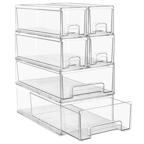 Sorbus Clear Stackable Storage Drawers with Handles (2 Medium + 4 Small) - color: 2 Medium + 4 Small, size: 2 Medium+4 Small