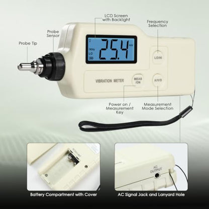 Handheld Digital Vibration Meter Tester, High-Precision Piezoelectric Vibrometer Analyzer for Acceleration, Velocity & Displacement Measurement, Dual Frequency Mode (10Hz–15kHz)