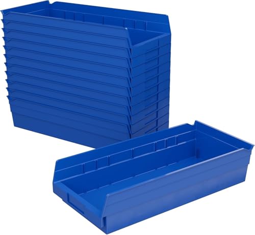 Akro-Mils 30128 Heavy Duty Plastic Shelf Bins, 18"x 4"x 4", Blue, 12-Pack - color: Blue