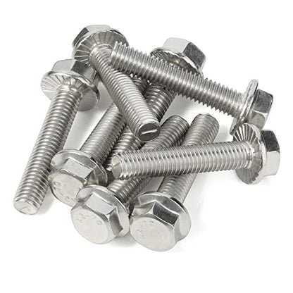 M5-0.8 x 12mm Flanged Hex Head Bolts Flange Hexagon Screws, Stainless Steel 18-8 (304), Plain Finish, 40 PCS - size: M5 x 12mm