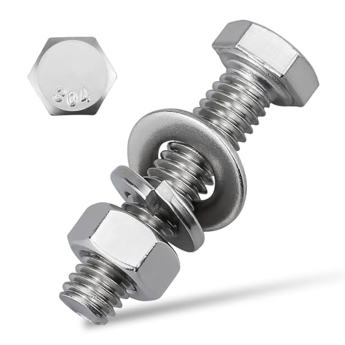 (5 Sets) 1/2-13 x 2 Hex Bolt and Nut Kit, 304 Stainless Steel (18-8), Fully Threaded, Flat & Lock Washers Included - size: 1/2-13 x 2"