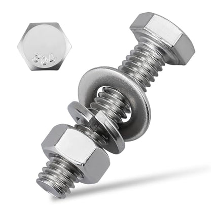 (5 Sets) 1/2-13 x 2 Hex Bolt and Nut Kit, 304 Stainless Steel (18-8), Fully Threaded, Flat & Lock Washers Included - size: 1/2-13 x 2"
