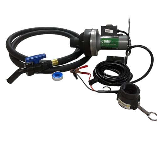 CT6 12V High Flow Viton Chemical Transfer Pump, 18 GPM, With Hose, Bracket, 2-inch Quick Connect Valve, Self-Priming, Model CT6-3V5BA-005