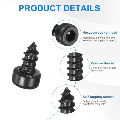 M METERXITY 100 Pack Hex Socket Head Screws, M2x4mm Stainless Steel Bolts Full Thread Self Tapping Screws for Furniture Machinery Electrical Appliances [Black] - size: M2x4mm