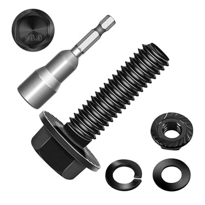 (10Sets) M6 Bolt x 20mm Flanged Hex Head Bolts, External Flange Hex Drive M6 Screws, Class 10.9 Black Zinc Plated Alloy Steel Metric M6x1.0 Bolts Kit - color: Black-M6, size: 20mm