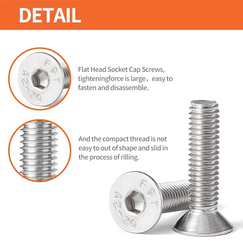 M6-1.0 x 80mm Flat Head Hex Socket Cap Screws Countersunk Bolts, 304 Stainless Steel, Metric Allen Socket Drive, Fully Threaded, Bright Finish, 10PCS - size: M6-1.0 x 80mm(10PCS)