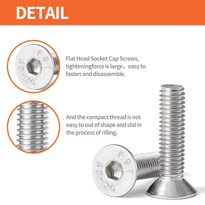 M6-1.0 x 80mm Flat Head Hex Socket Cap Screws Countersunk Bolts, 304 Stainless Steel, Metric Allen Socket Drive, Fully Threaded, Bright Finish, 10PCS - size: M6-1.0 x 80mm(10PCS)