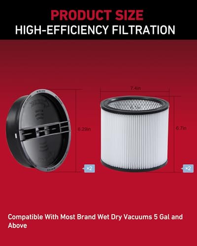 2 Pack Replacement for Shop Vac 90304 Standard Cartridge Filter