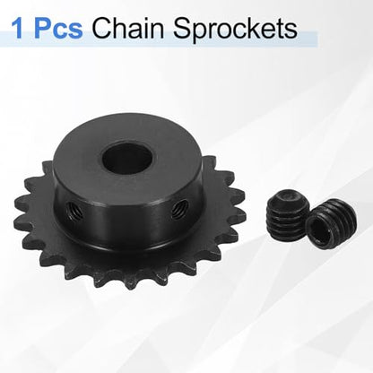 uxcell #25 Chain Roller Sprocket 10mm Bore 47.5mm OD, 22 Tooth C45 Carbon Steel ANSI #25 Roller Sprocket Round Hole with Set Screws for ISO 04C Chain, Black - size: 10mm Bore 47.5mm OD, 22 Tooth