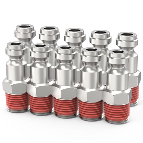 ChillWaves Automotive T-Style Air Plug, 1/4" NPT Male Pneumatic Plugs, Air Compressor Accessories Fittings(10-PACK) - size: 1/4" MNPT(1/4" Body)