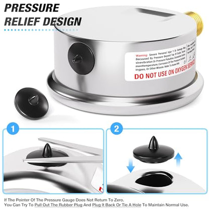 MEANLIN MEASURE 0~100Psi Stainless Steel 1/4" NPT 2.5" FACE DIAL,Liquid Filled Pressure Gauge,WOG Water Oil Air Lower Mount (Pack of 2), with 1/2" NPT and 3/8" NPT Hex Bushing - size: 0-100Psi (2Pcs)