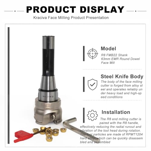 R8 Shank 63mm EMR Round Dowel Face Mill Set - size: 63MM