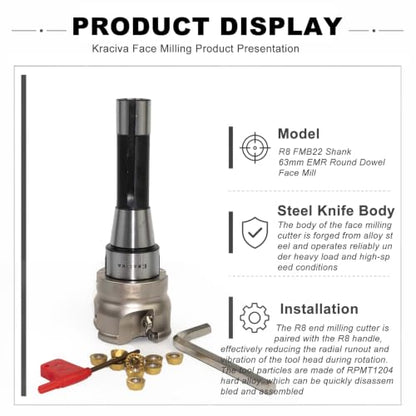R8 Shank 63mm EMR Round Dowel Face Mill Set - size: 63MM