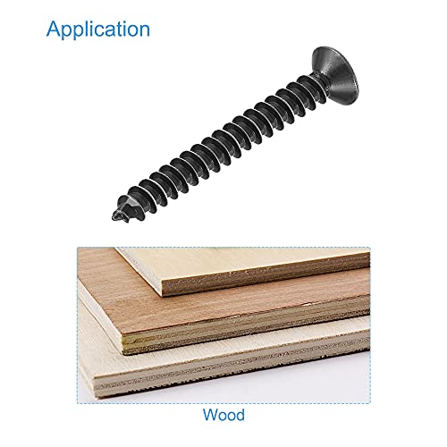 uxcell M3.5 x 30mm Wood Screws Phillips Flat Head Carbon Steel Self Tapping Screws Black 200pcs - size: M3.5 x 30mm