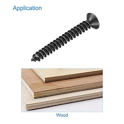 uxcell M3.5 x 30mm Wood Screws Phillips Flat Head Carbon Steel Self Tapping Screws Black 200pcs - size: M3.5 x 30mm