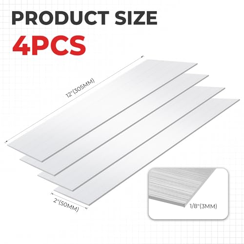 6061 Aluminum Flat Bar, 1/8" x 2" x 12" Rectangle Aluminum Bar Stock, T6511 Solid Mill Stock for Industrial Building, DIY Projects, Metal Crafting and Fabrication（4 Pcs ） - size: 1/8" x 2" x 12"