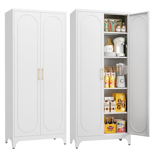 75" H Kitchen Storage Cabinets with Doors and 4 Adjustable Shelves - color: White, size: 75"H-0 Drawer