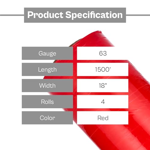 PSBM Dark Red Plastic Stretch Film/Wrap 18 Inch x 1500 Ft 63 GA 4 Rolls - color: Red, size: 18 Inch