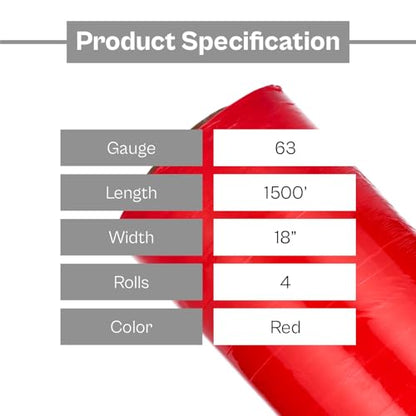 PSBM Dark Red Plastic Stretch Film/Wrap 18 Inch x 1500 Ft 63 GA 4 Rolls - color: Red, size: 18 Inch