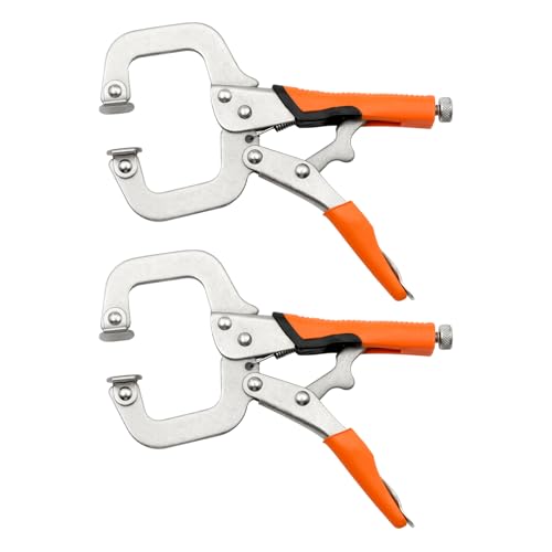 6 Inch C Clamp, Heavy Duty Vise Grip Locking Pliers Adjustable Face Clamp for Woodworking, Welding and Pocket Hole Joinery, 2 Packs (Orange, 6 Inch) - size: 6 Inch