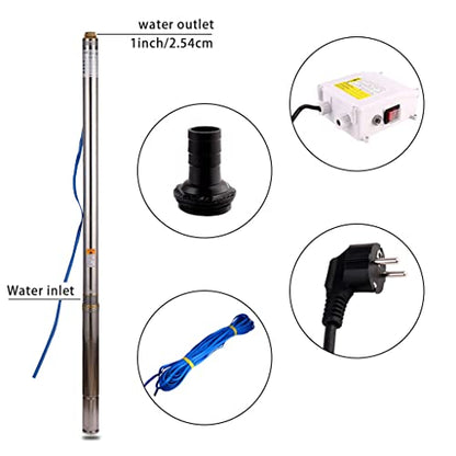 2.5" Deep Well Pump 0.75Hp Submersible Deep Well Pump 220V/60Hz Single Phase Electric Submersible Well Pump 197ft/13.2GPM Water Pump 1"bore Impeller Well Pump with Control Box for Industrial - size: 220V/60Hz 0.55KW 0.75HP 1"