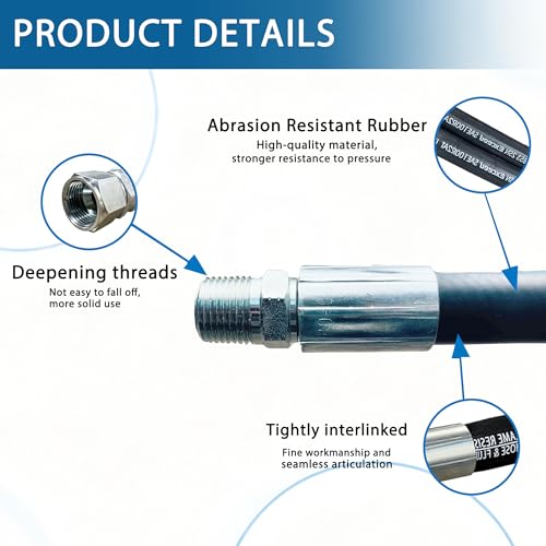 Heroson15611-04-04RW Hydraulic Hose Assembly 1/4 ”,Hydraulic Hose with Male NPT X Male NPT,5800PSI，18 ”Long,Black - size: 15611-04-04RW-18in