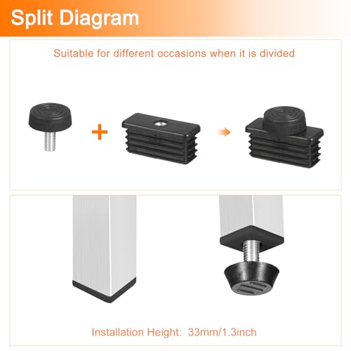uxcell 4 Set Leveling Feet, 20x50mm Plastic Adjustable Furniture Leg Leveling Rectangle Tube Insert Screw-in Glide Levelers Fit Hole 20mm for Table Chair Furniture, Black - size: 20x50mm