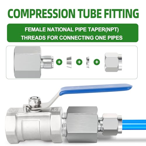 TAISHER 2PCS 304 Stainless Steel Compression Tube Pipe Fitting Connector, 1/4" Tube OD x 1/4" NPT Female Straight Adapter - size: 1/4" OD x 1/4" FNPT