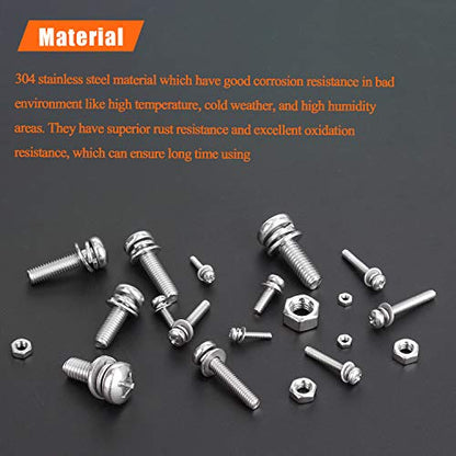 HELIFOUNER 510 Pieces Phillips Pan Head Machine Screws Nuts Washers Assortment Kit, Stainless Steel 304, Full Thread (M2 M2.5 M3 M4 M5 M6) - size: M2 M2.5 M3 M4 M5 M6